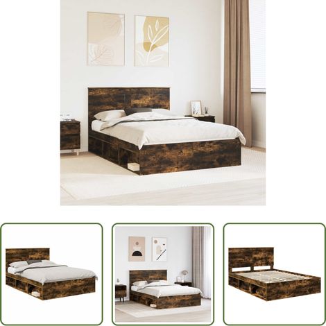 vidaXL Estructura de cama con cabecera Roble ahumado 140 x 200 cm (1/5)