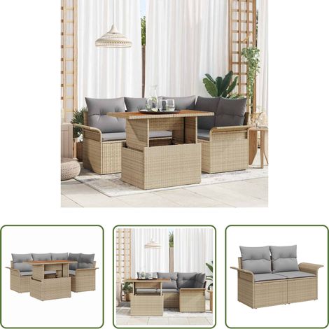 vidaXL Jardin - Ensemble de canapé de jardin 5 pcs Beige Poly rotin (1/5)