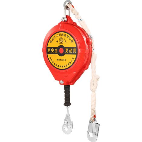 Fallhöhe von 10 bis 30 m (98,4 ft), Tragfähigkeit von 150 kg (330 lb), selbstaufrollende Rettungsleine, Gehäuse aus legiertem Stahl, stoßdämpfende Gummipolster (10 m/32,8 ft)