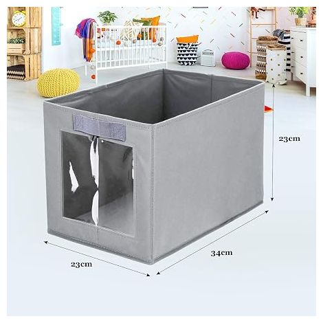Lot de 3 - Boite Rangement - Panier Cube De Rangement Pliables Avec Fenêtre Transparente - Casier Rangement Tissu Carton - Armoire, Tiroir - Gris (1/5)