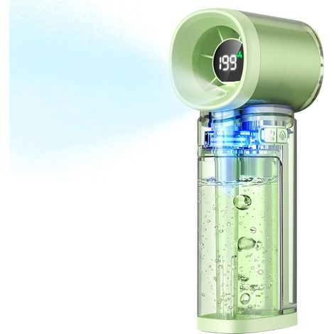 Ventilador portátil con pantalla digital - Mini ventilador recargable por USB con 6 velocidades, depósito de agua de 40 ml, enfriador de aire para viajes, uso en exteriores y maquillaje (verde) (1/5)