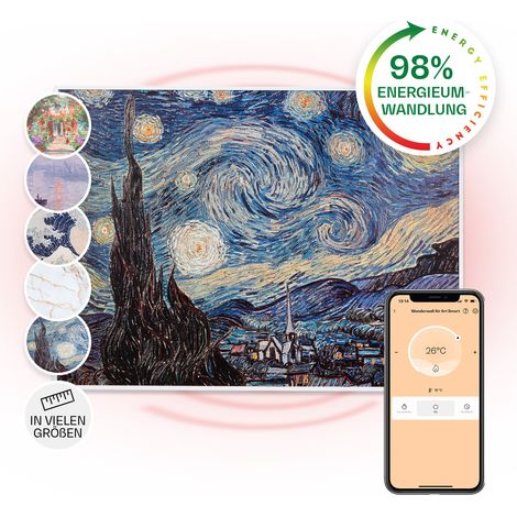 Klarstein Radiateur Infrarouge Mural Intelligent, Chauffage Infrarouge 500W, Panneau Chauffant Infrarouge, APP Mobile, Radiateur Electrique Extra Plat, Salle de Bain, Sans CO2, Faible Conso d'Energie (1/5)