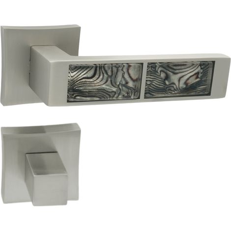 DOMINO Poignée de porte TIGER QR M91 Noir WC Poignée avec rosace WC Nickel satiné (1/5)