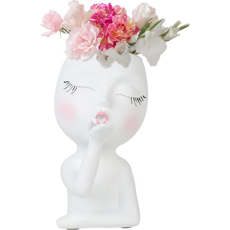 Pot Sculptural avec Portrait en Résine Planter avec Fleurs Volantes Pot à Fleurs Pot aux Yeux Fermés [Vintage Art Decor] Ceramique Vintage SOUHAIT Pot Sculptural Bleu 18x10 cm (1/5)