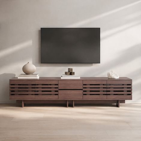 Meuble TV noyer 200 x 39,5 x 55 cm, 2 tiroirs, 4 portes, 6 compartiments HAVRYA (1/5)
