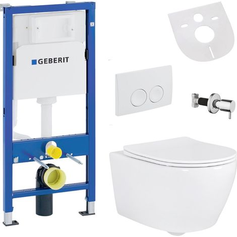 Belvit Hänge WC Set spülrandlos mit Taharet Funktion, Softclose Deckel und Geberit UP100 Vorwandelement Keramik Dusch WC