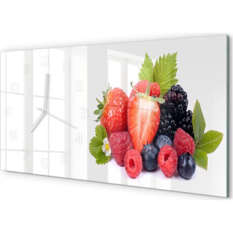 Horloge Murale Panoramique Moderne 60x30 cm Verre Trempé Sans Tic-Tac Fruits des bois (1/5)