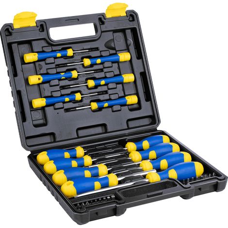 KINZO Jeu de tournevis 32 pièces avec boîte, jaune-bleu