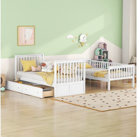 Bett 90x200 Etagenbett mit Schubladen Weiß HAVRYA (1/5)