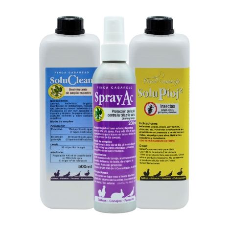 Pack de Productos Limpieza y desinfección del gallinero - Previene piojos y ácaros - Productos 100% Naturales - 500 ml por producto