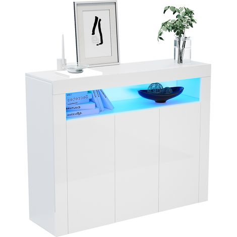 SONNI Sideboard Weiß Kommode Hochglanz Wohnzimmer LED Wohnzimmermöbel B116xH93xT35cm