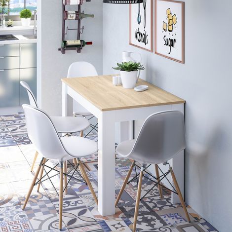 M&S – Table de salle à manger rectangulaire 109x67x78 cm – Décor naturel et blanc – 4 places – Panneaux de particules mélaminés