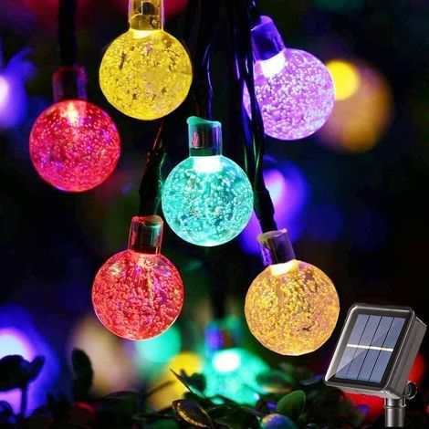 Guirlande Lumineuse Extérieur Solaire, 7M 50 LED Cristal Boules Guirlande Solaire Intérieur 8 Modes Imperméable Décoration Lumière pour Maison Jardin Terrasse Cour Balcon Fête, Coloré (1/5)