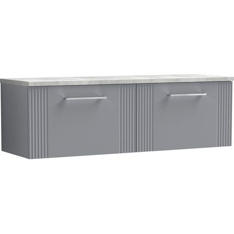 Nuie Deco Wall Hung 2-Drawer Vanity Unit with Bellato Grey Worktop 1200mm Wide - Satin Grey (1/4)