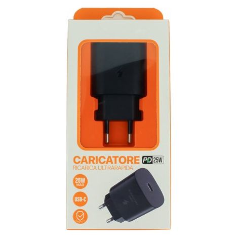 Caricatore USB C 25W Nero Caricabatterie PD Ricarica Ultra Rapida 5V 3A 9V 2,77A (1/5)