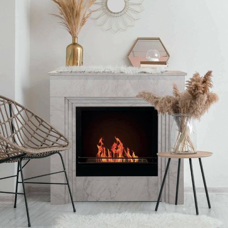 Dmora - Chimenea de bioetanol Dstephanesing, Chimenea ecológica, Hogar sin humo, Calefactor de etanol, Made in Italy, 96x35 h96 cm, Blanco (1/4)