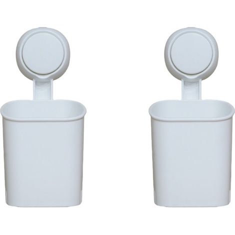 Estante de almacenamiento，Soporte para cepillos de dientes，Capacidad de carga máxima 5 kg，No requiere perforación，Plástico blanco，2 piezas，Blanco (1/5)
