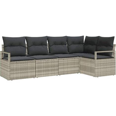 Sofa Set with Cushion 5 pcs Light grey Poly Rattan vidaXL