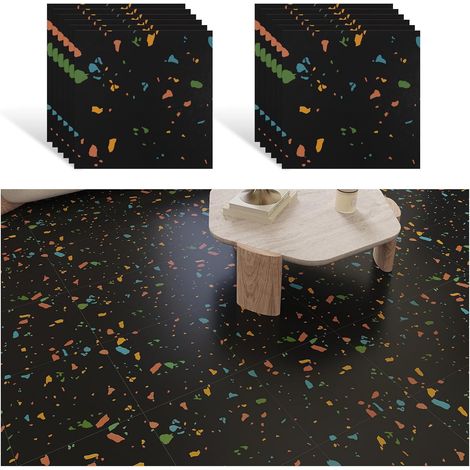 Dalle PVC Adhesive Sol Granit Noir Carrelage Adhesif Sol Salle de Bain Stickers Carrelage Cuisine Imperméable Chambre Dalle PVC Garage Amovible 1.5mm 30 cm x 30 cm 12 Pièces (1/5)