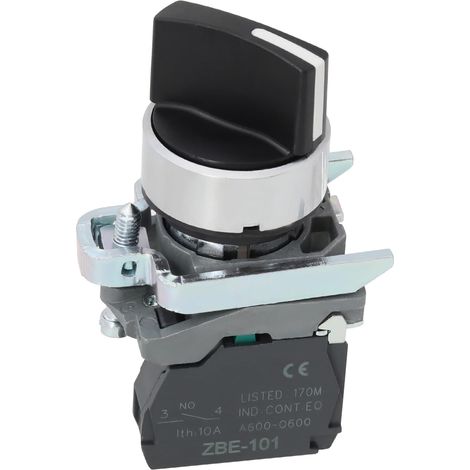 1Pc Sélecteur Interrupteur 2 Positions Interrupteur Sélecteur de Poignée Standard Bouton Poussoir XB4-BD21 22mm 1NO 10A/380V pour Appareils Électriques Noir (1/5)