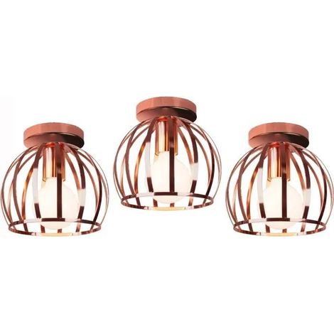 U-Do 3Pcs Plafonnier Luminaire Vintage Lampe Créatif Plafonde en Fer Or Rose décoration Chambre Bureau (1/4)