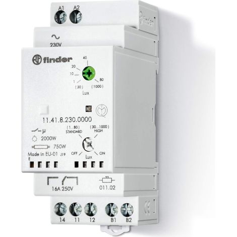 Finder Relè Crepuscolare Tipo 11.41 con 1 scambio 16 A per accensione lampade in funzione del livello di luminosità dell’ambiente. Elemento fotosensibile separato (1/4)