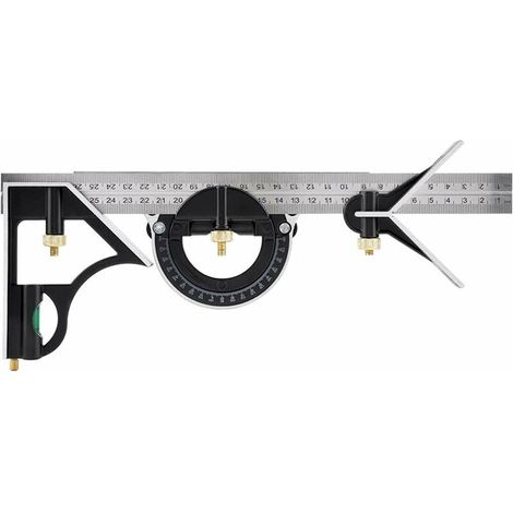 Squadra combinata da 300 mm - Metrico - Squadra combinata in metallo universale e precisa con fermo e strumento di tracciatura - Strumento di misurazione professionale premium (nero) (1/4)