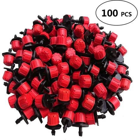 (100 pièces) Goutteurs d'irrigation réglables, arroseurs à micro-goutte de 6,35 mm (1/4 po) pour système d'arrosage (1/4)