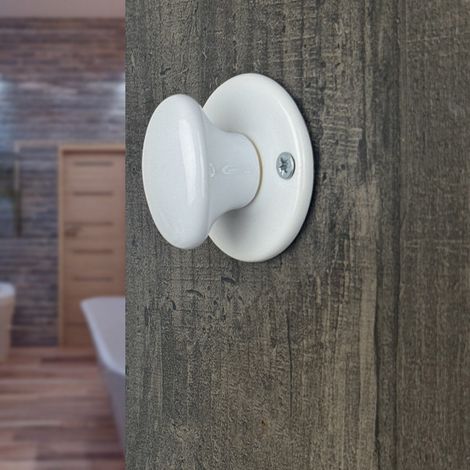 Ouvre&Déco – 2 rosaces de poignée de porte rondes JANELLE verrou de condamnation, Porcelaine blanc (1/5)