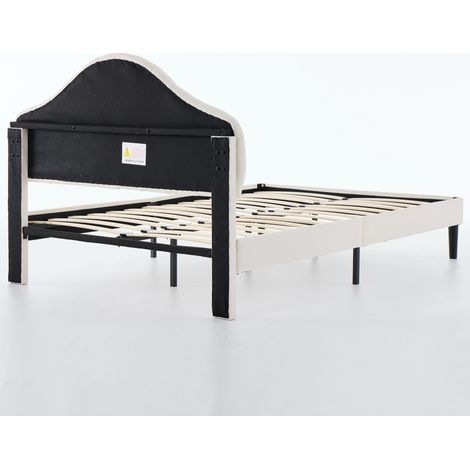 Lit plateforme rembourré taille standard, tête de lit réglable, velours lit simple 140x200 beige, support lattes bois sans sommier, montage facile, DE601140BG (1/5)