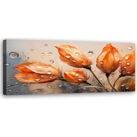 Tableau déco Tulipes Orange Rosy Drops Flowers 90x30 (1/5)