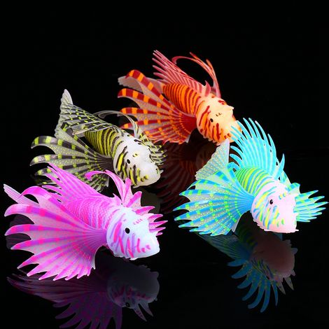 Décoration Aquarium Poisson Lion Simulé en Silicone Fluorescent et Lumineux Couleur Arc-en-ciel Brun 11.57.53cm (1/5)