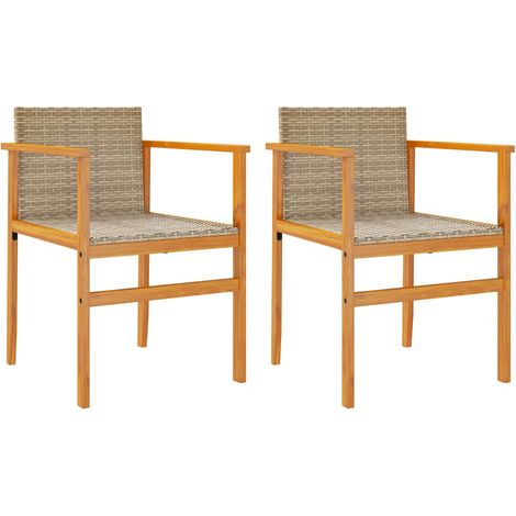 Sedie Giardino con Cuscini 2 pz  Sedute da esterno Beige Polyrattan Legno Massello (1/4)