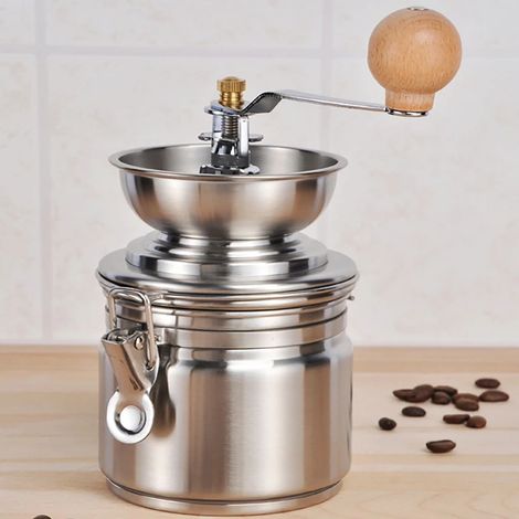 Moulin à café manuel, en acier inoxydable et céramique, pour expresso, cafetière à piston et café filtre, pour une utilisation à la maison et en voyage.-AquaForge