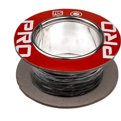 Fil de câblage à gaine PTFE RS PRO, 0,12 mm², 26 AWG, 200°C max, PTFE Noir, 100m ( Prix pour Bobine de 100 Mètres ) (1/3)