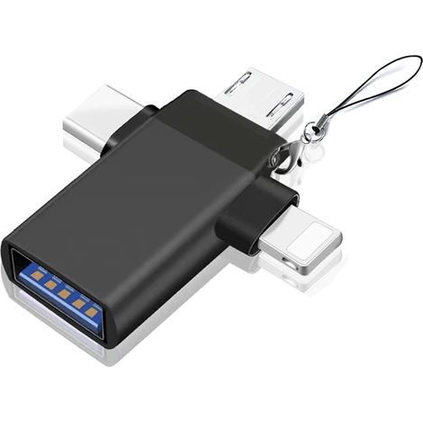 Adaptateur OTG 3 en 1, adaptateur USB-C vers USB 3.0 femelle, Lightning vers USB, Micro-USB vers USB, compatible avec (1/5)