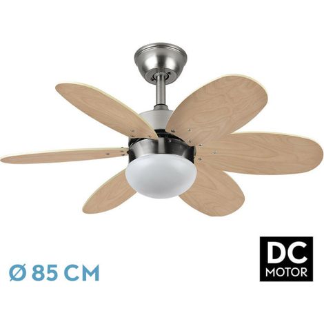 FABRILAMP Ventilatore DC 6 pale, colore bianco e faggio, 41x85 cm, controllo remoto, timer, ideale per rinfrescare gli ambienti e regolare la temperatura della stanza.
