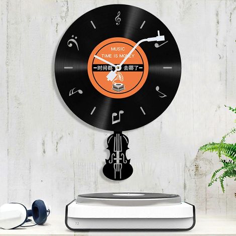 Horloge murale vintage à bascule, CD ViolinsTime Clock, horloge silencieuse en vinyle, décoration pour la maison, la chambre ou le dortoir (1/4)