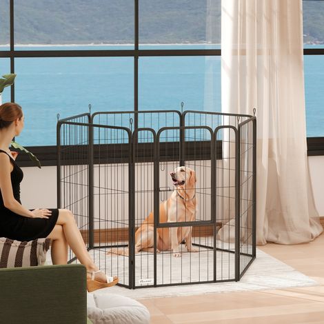 Box per cani a 6 pannelli, robusto, con porta sicura, per uso interno ed esterno, per giardino, campeggio, alto 100 cm
