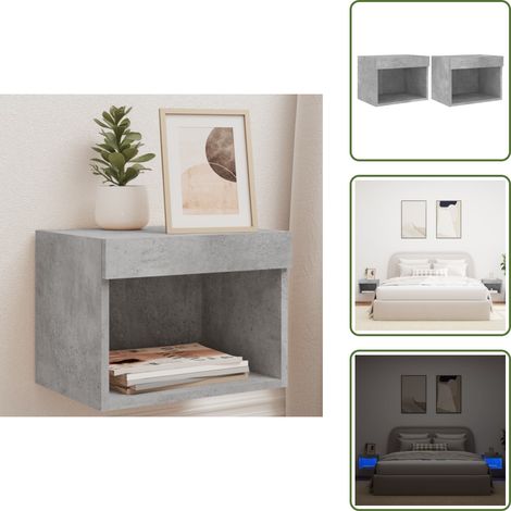 Tables de chevet murales avec lumières LED 2 pcs gris béton - Table De Chevet Murale - Luminaire Led - Meubles Tv - Éclairage Rgb - Rangement Nuit (1/5)