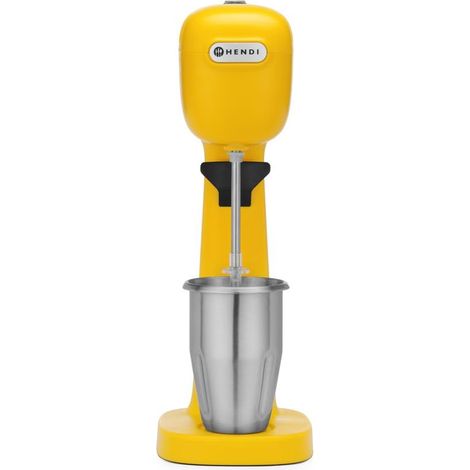 Hendi Frullatore milkshaker, cappuccino freddo, frappè, frullatore per bevande, Incluse 2 ciotole (acciaio inox e policarbonato) e 2 set di 2 agitatori di ricambio, 230V/400W, 170x196x(H)490mm, Giallo (1/5)