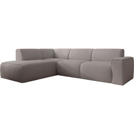 Selsey Bouvi – Ecksofa mit seitlicher Rückenlehne an der Ottomane, links, graubraun, Bouclé
