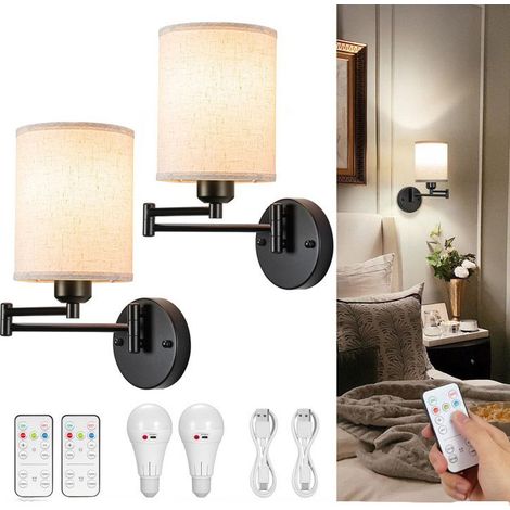 Applique murale, avec ampoules RVB rechargeables, 2 pièces, lampe de chevet de chambre à coucher en tissu rétro