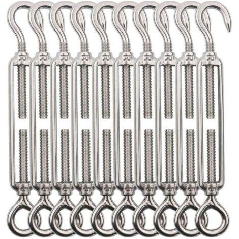 Pair Lot de 10 tendeurs de câbles en acier inoxydable M5, à crochet et œillet, pour suspension extérieure, garde-corps et plantes grimpantes