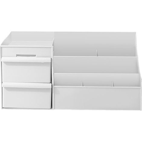 1 Organisateur de maquillage, Boîte de rangement cosmétique avec tiroir, Plastique durable, Pour coiffeuse et bureau (1/5)