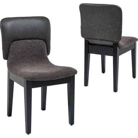 WAHSON Sillas de Comedor Juego de 2 en Cuero PU con Diseño Patchwork de Chenilla Sillas de Cocina Retro para Salón o Restaurante, Gris