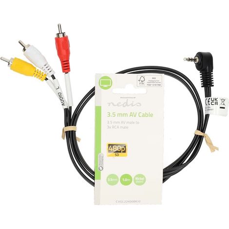 Nedis Audio-Video-Kabel / 3.5 mm Stecker / 3x Cinch-Stecker / Vernickelt / 1.00 m / Rund / PVC / Schwarz