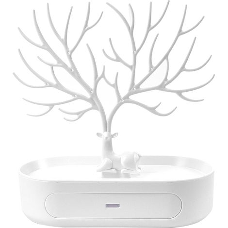 Porte Bijoux - Support Collier Boucle D Oreille En Bois De Cerf - Rangement Mural Avec Tiroir Et Plateau - 1 Unidad (1/5)