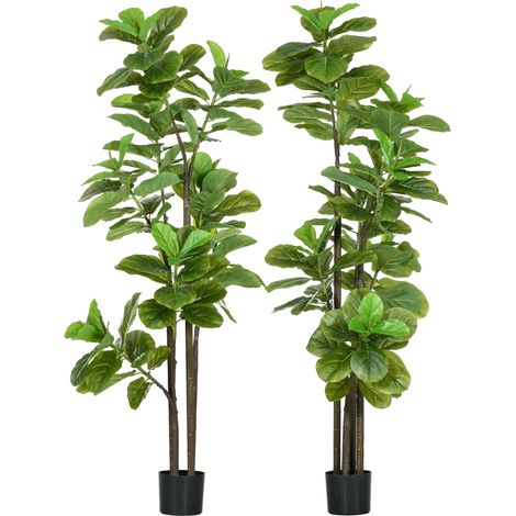 Figuier à feuilles de violon Ficus Lyrata artificiel lot de 2 hauteur 180cm avec pot