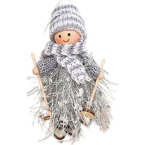 Poupée de Noël Garçon Gris Adorable en Fibre de Bois, Pendentif Décoratif pour Sapin, Chambre et Hall, avec Pompon en Fil, Charme Festif pour Décorations de Noël (1/3)